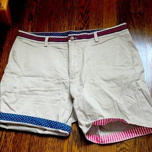 Vineyard Vines Tan Shorts with Blue and Pink Accents